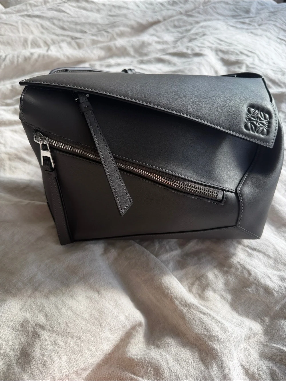 Loewe Gray Puzzle Edge Leather Bumbag with Diagonal Zip